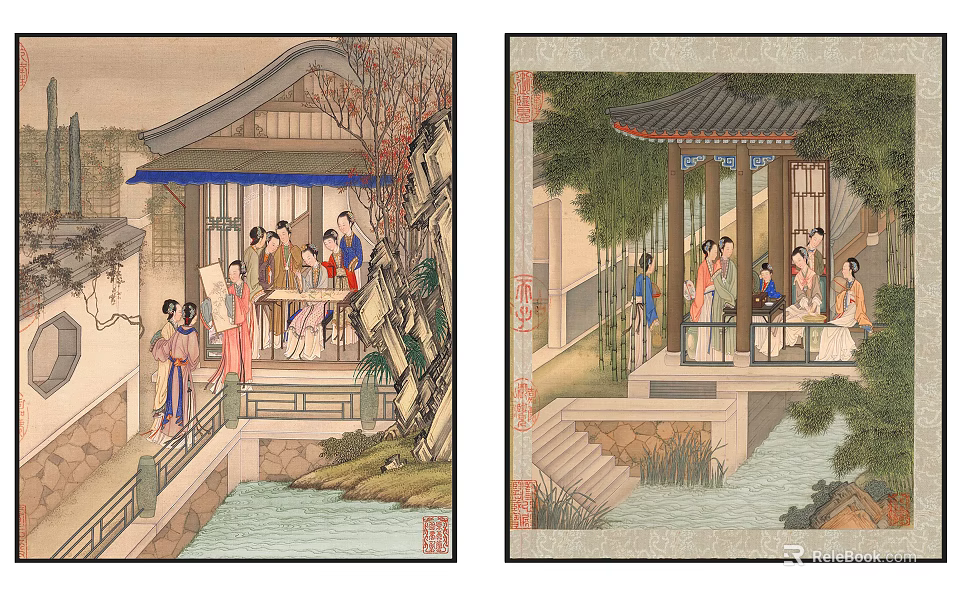 Traditional Chinese Garden Scenery With Ancient Figures In Pavilion And Water 3d model 