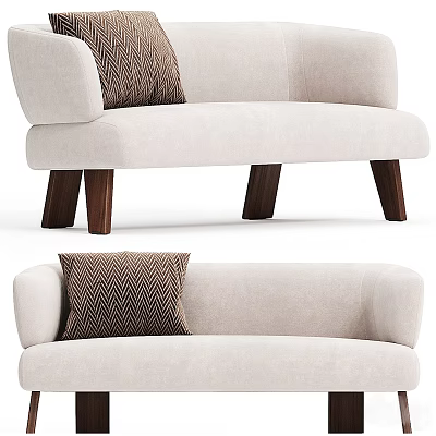 Beige Upholstered Sectional Sofa with Decorative Throw Pillows and Wooden Legs for Living Room 3d model