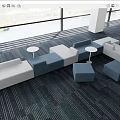 Modern Sofa Coffee Table Combination Interior With Gray Blue White Seats And Large Windows 3d model