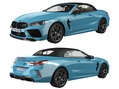 Blue BMW M8 Convertible Sports Car With Black Wheels And Open Top Design 3d model