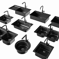 Assorted Black Kitchen Sinks with Faucets in Single and Double Bowl Styles 3d model