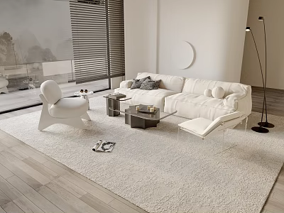Modern Living Room Interior With White Sofa Coffee Table Accent Chair And Plush Carpet 3d model