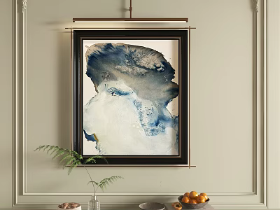 Modern Abstract Painting With Blue White Grey Fluid Design Hanging On Wall 3d model