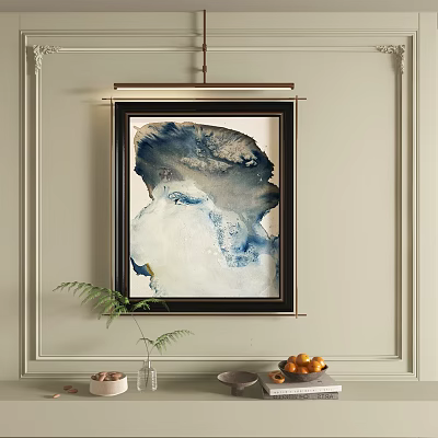Modern Abstract Painting With Blue White Grey Fluid Design Hanging On Wall 3d model