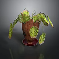Indoor Wooden Planter With Green Monstera Leaves And Decorative Tray