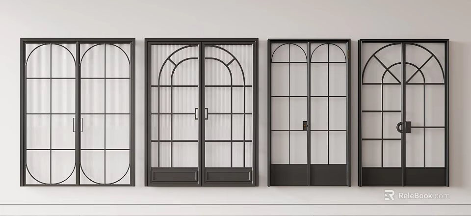 Black Double Doors With Glass Panes For Modern Interior And Architecture Design 3d model 
