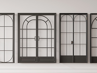 French double door wrought iron glass double door 3d model