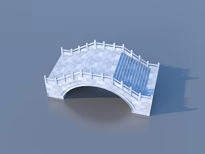 White Stone Arch Bridge With Railing And Steps On Gray Background 3d model