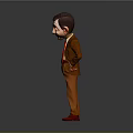 Cartoon Character In Brown Suit With Red Tie Red Shoes Dark Hair And Exaggerated Expression