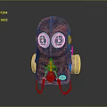 Red Steampunk Mask With Green Lenses And Metal Respirator Components