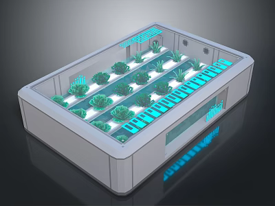 Smart Indoor Planter Miniature Garden Scenery Featuring Green Plants And Blue LED Lights 3d model