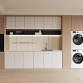 Modern Kitchen Sideboard Design With White And Wooden Cabinets And Countertop
