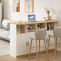 Modern Home Bar Space With Two Beige Bar Stools Wooden Counter And Living Room Decor