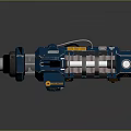 Futuristic Blue Mechanical Weapon With Multiple Cylindrical Components Control Panel And Warning Signs