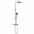 Modern Shower Sauna System With Handheld Fixed Showerheads Adjustable Rail And Control Knob