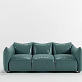 Modern Teal Leather Three Seater Sofa With Rounded Arms And Smooth Surface 3d model