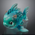 Cute Blue Cartoon Fish Toy With Big Eyes And Pink Decorations