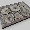 Square Platform With Circular Metal Covers On Brick Patterned Paving Surface 3d model