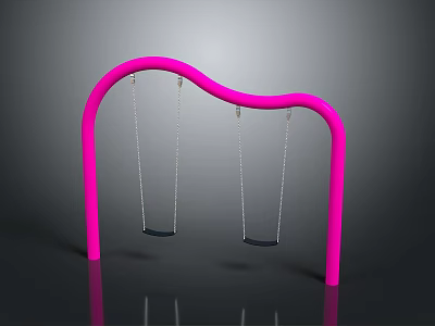 Playground Swing With Pink Curved Frame Two Seats And Metal Chains 3d model