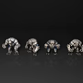 Four Muscular Game Movie Characters In Metal Armor With Different Poses