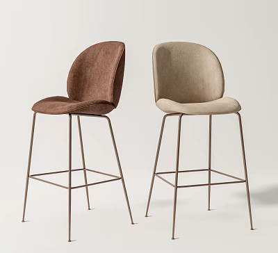 Modern Stylish Bar Stools With Two Different Colors Velvet Seats And Metal Legs 3d model