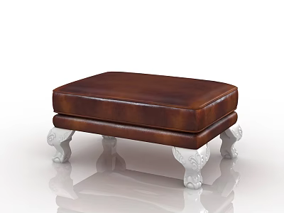 Elegant Brown Leather Ottoman With White Carved Legs And Classic Design 3d model