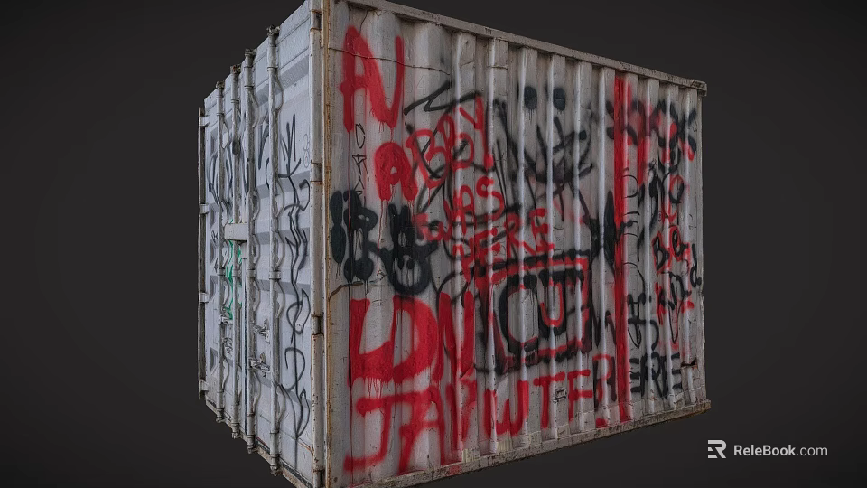 Vintage Shipping Container Covered With Colorful Red Black Graffiti Artwork 3d model 