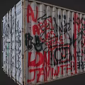 Vintage Shipping Container Covered With Colorful Red Black Graffiti Artwork