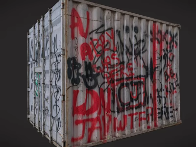 Vintage Shipping Container Covered With Colorful Red Black Graffiti Artwork 3d model