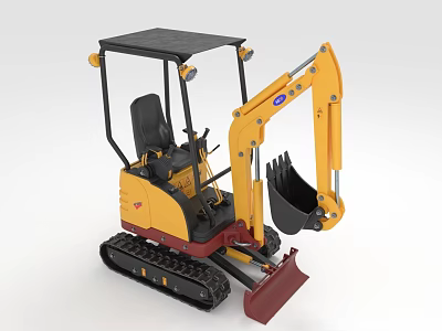 Small Yellow Excavator Toy Featuring Black Tracks Red Bucket And Cab Canopy 3d model