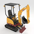 Small Yellow Excavator Toy Featuring Black Tracks Red Bucket And Cab Canopy