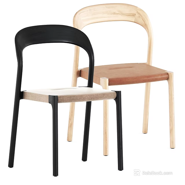 Modern Leisure Chairs With Black And Light Wood Frames And Upholstered Seats 3d model 