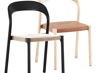 Modern Leisure Chairs With Black And Light Wood Frames And Upholstered Seats 3d model