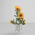 Vibrant Yellow Sunflowers Bouquet with Green Stems and Lush Fresh Leaves