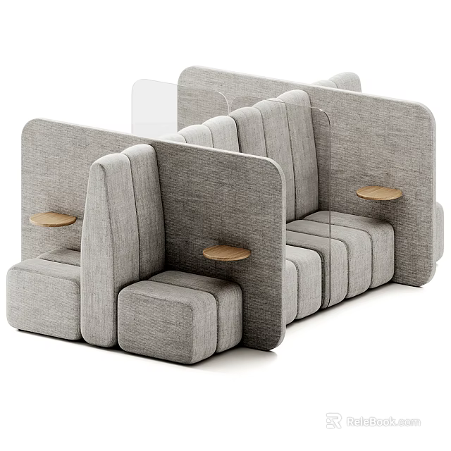 Gray Fabric Public Chairs With Dividers Small Round Tables For Modern Public Seating Areas 3d model 