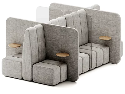 Gray Fabric Public Chairs With Dividers Small Round Tables For Modern Public Seating Areas 3d model
