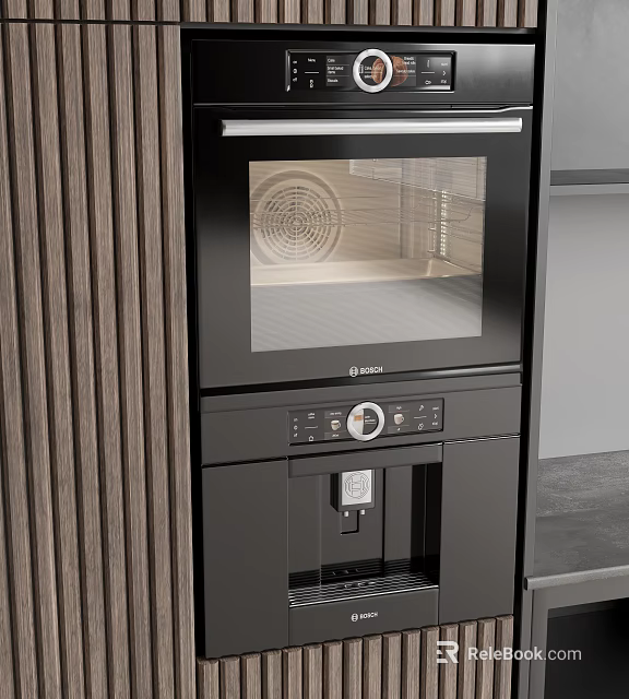 Modern Built in BOSCH Kitchen Appliances With Oven And Coffee Machine 3d model 