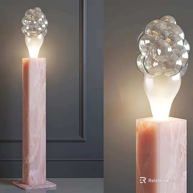 Elegant Floor Lamp Design Featuring Pink Marble Base And Glass Orb Shade 3d model 