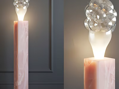 Elegant Floor Lamp Design Featuring Pink Marble Base And Glass Orb Shade 3d model