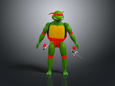 Green Ninja Turtle Action Figure Toy Featuring Red Headband Yellow Shell And Martial Arts Weapons 3d model