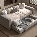 Modern Sofa Bed with Storage Pillows and Fireplace in Living Room