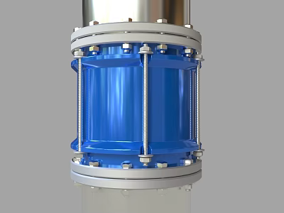 Blue Cylindrical Metal Pipe With Silver Flange Bolts And Connection Structure 3d model