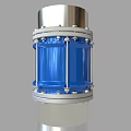 Blue Cylindrical Metal Pipe With Silver Flange Bolts And Connection Structure