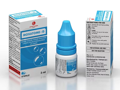 MOXATOME D Ophthalmic Solution Medical Device With 3ml Bottle And Packaging 3d model