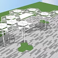 Modern Interconnected Pergola Structure With White Frame Green Lawn And Paved Ground 3d model