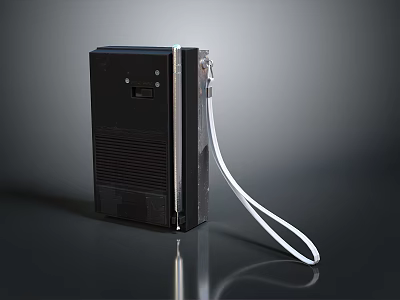 Black Vintage Electronic Device with Striped Surface and White Cable 3d model