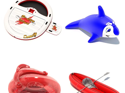 Colorful Inflatable Water Play Equipment With Dolphin Shaped Toys Circular Design And Red Paddle Boat 3d model