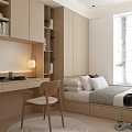 Minimalist Tatami Bedroom With Tatami Bed Built in Storage Cabinets Desk And Large Window