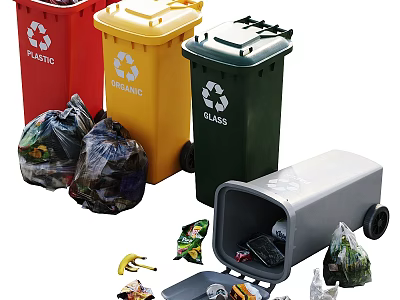 Other Waste Management With Plastic Recycling Glass Bins And Scattered Trash 3d model