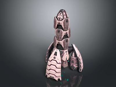 3D Rendered Sci Fi Rocket Model With Striped Patterns And Green Base Lights 3d model